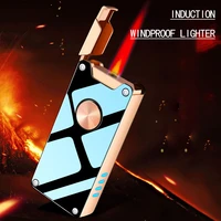 inflatable induction high end direct charge windproof lighter creative red flame battery display metal lighter mens gift