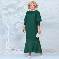 dresses for weddings woman guest ankle length simple mermaid mother of the bride gown scoop neck 34 sleeve zipper back vestidos