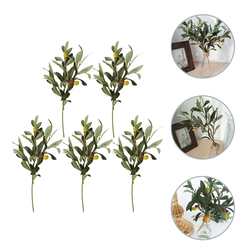 

5pcs Fake Olive Branch Fake Green Plants Artificial Olive Branches Wedding Decor