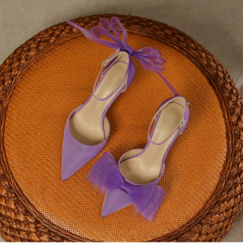 

Bow Knot High-heeled Sandals Women's Summer 2022 New Nightclub Stiletto Shoes Women's Pointed Wedding Shoes Chaussure Femme