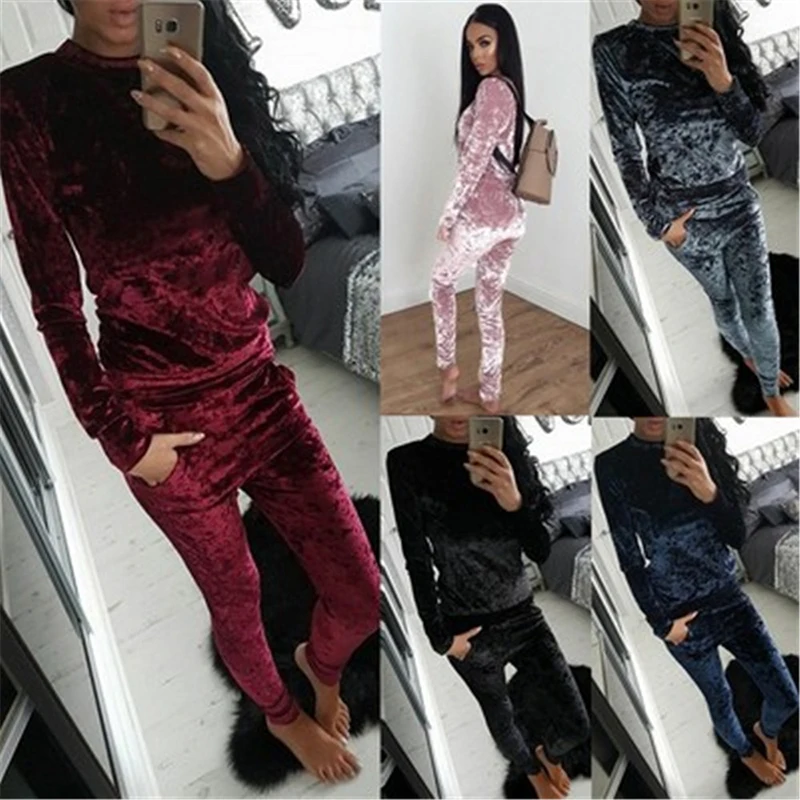 

Autumn Women Warm Velvet 2 Two Piece Set Tracksuit Velor Smooth Soft Home Suit Women Fitness Set