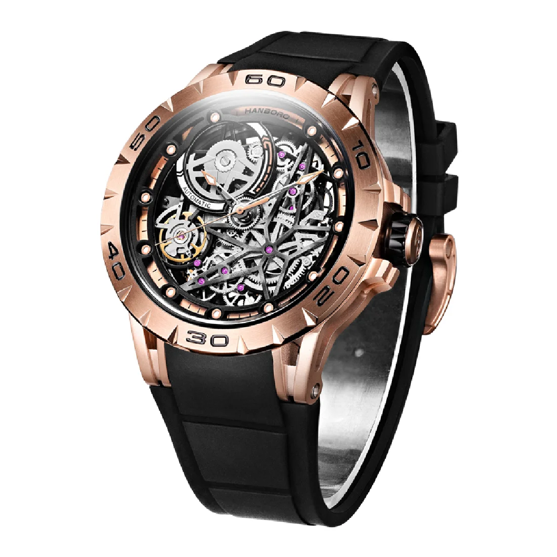 

HANBORO Men Luxury Watch 45MM Automatic Watches Fashion Mechanical Wristwatch 50m Waterproof Luminous Skeleton Dial Miyota 6T15