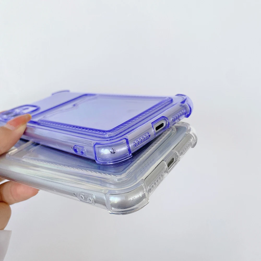 Laser Transparent Card Bags Case for IPhone 11 12 13 Pro Max XR X XS Max 8 7 14 Plus Silicone Shockproof Phone Cover Coque Funda
