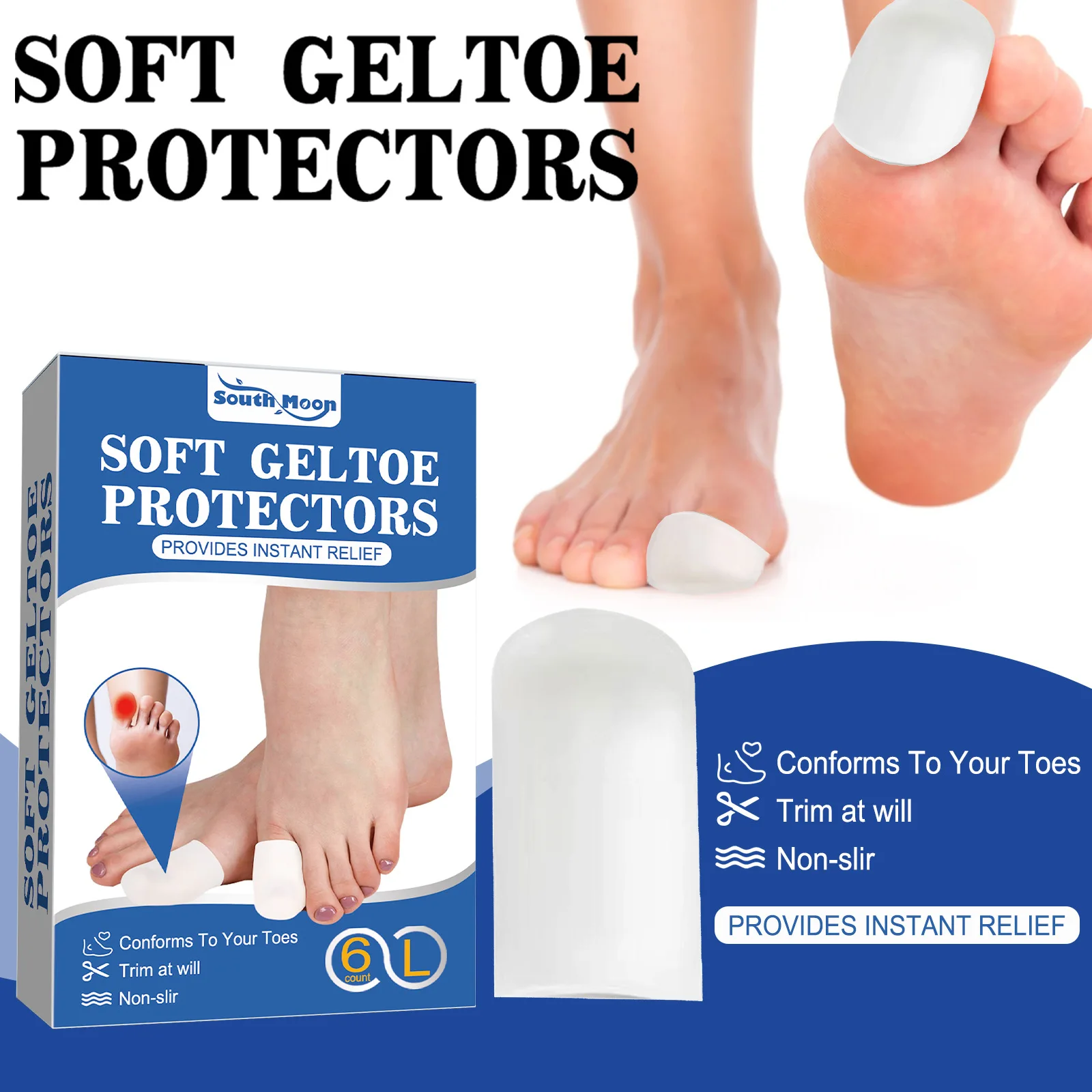 

6 Pack Gel Toe Cap and Protector Cushions Protects to Provide Relief from Missing or Ingrown Toenails Corns Blisters Hammer Toes