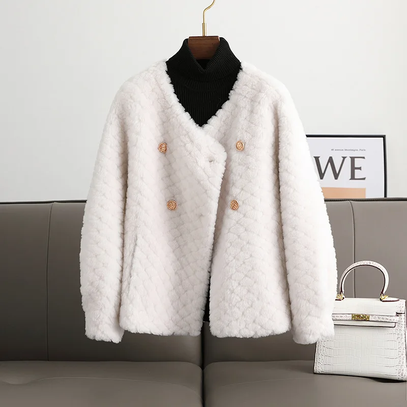 Autumn Winter Jacket Women 2022 New Korean Fashion Sheep Sheared Wool Pelleted Casual  Button Faux Fur Coat Famale Clothing Top