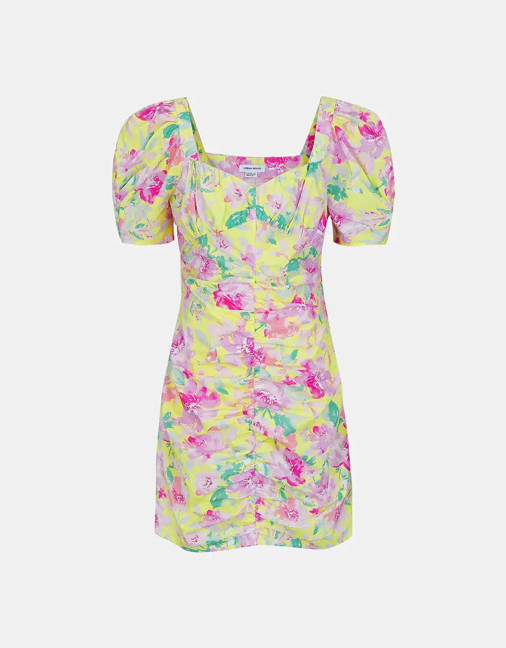 

Flower Print Sweetheart Neck Ruched Dress