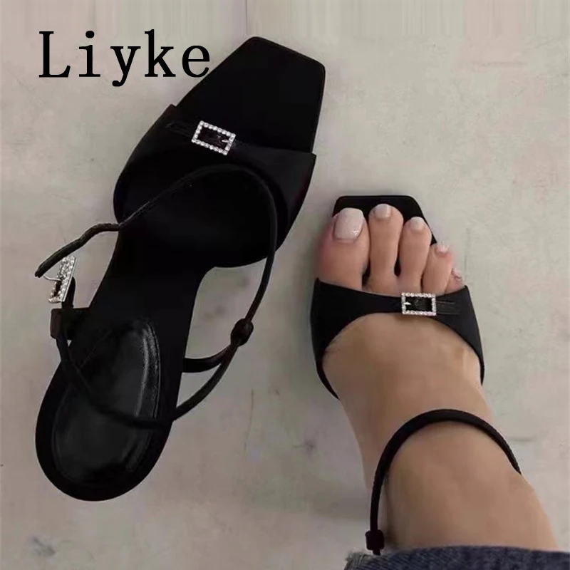 

Босоножки Liyke шелковые женские с открытым носком, удобные дизайнерские сандалии с кристаллами и пряжкой, ремешок на щиколотке, гладиаторы, обувь на высоком каблуке