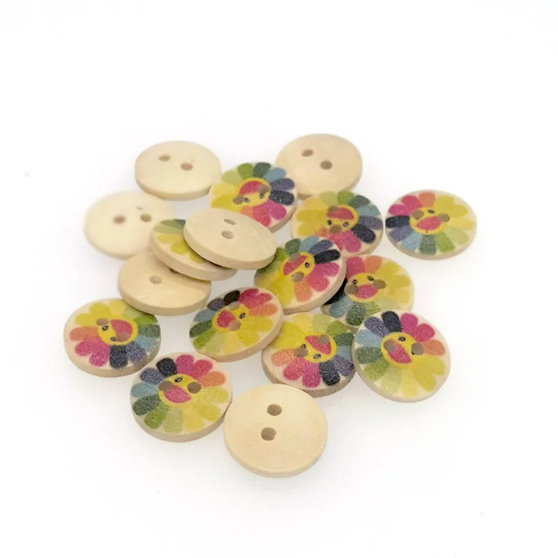 

50PCs Wooden Sewing Buttons Scrapbooking Round Two Holes Flower 15mm Dia. buttons for clothing decorative B200622