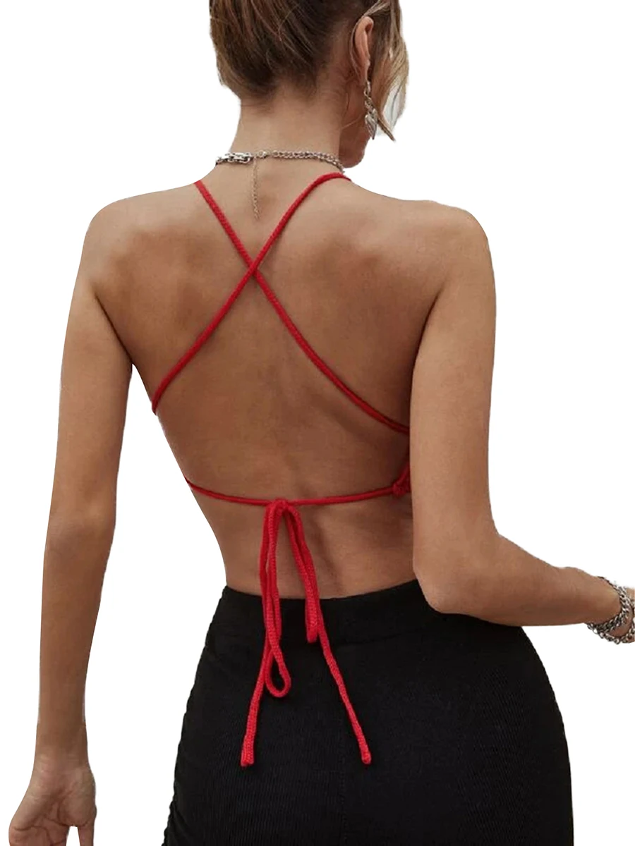 

Boho-Chic Crochet Halter Top with Tie-Up Cross Back and Ethnic Knit Design for Women s Streetwear Fashion