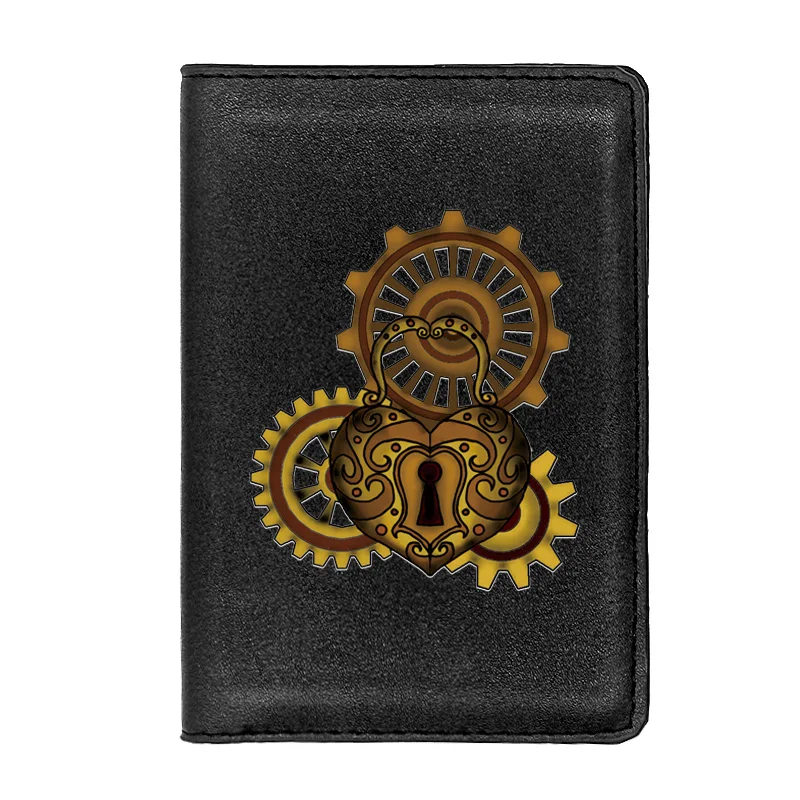 

High Quality Steampunk Gear Heart Lock Pu Leather Passport Cover Men Women Holder ID Credit Card Case Travel Passport Wallet