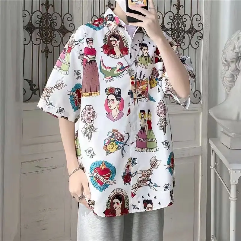 

Kawaii, рубашка на пуговицах, блузка с рисунком животного, кошки, женская летняя повседневная Милая кофта в японском стиле Гавайская модель 2022