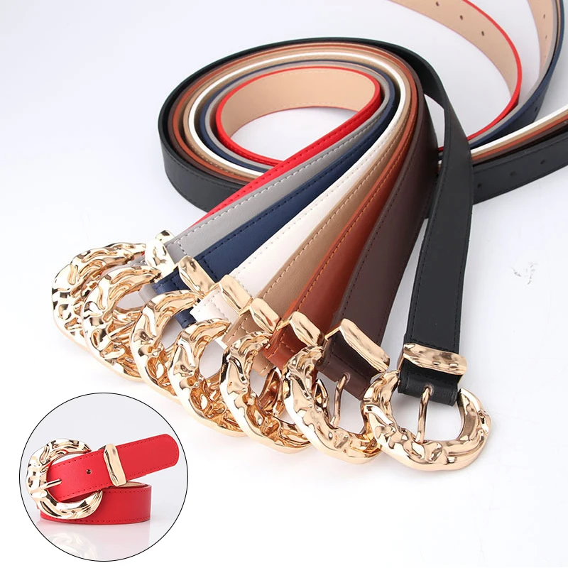 

Leather Belts for Women Fashion Jeans Classic Retro Simple Round Buckle Female Pin New Denim Dress Sword Goth Luxury Punk Gothic