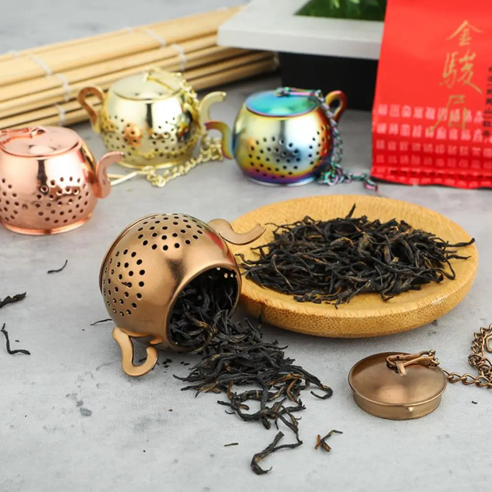 

Stainless Steel Tea Strainer Teapot Shape Loose Tea Infuser Leaf Tea Maker Strainer Chain Drip Tray Herbal Spice Filter Teaware