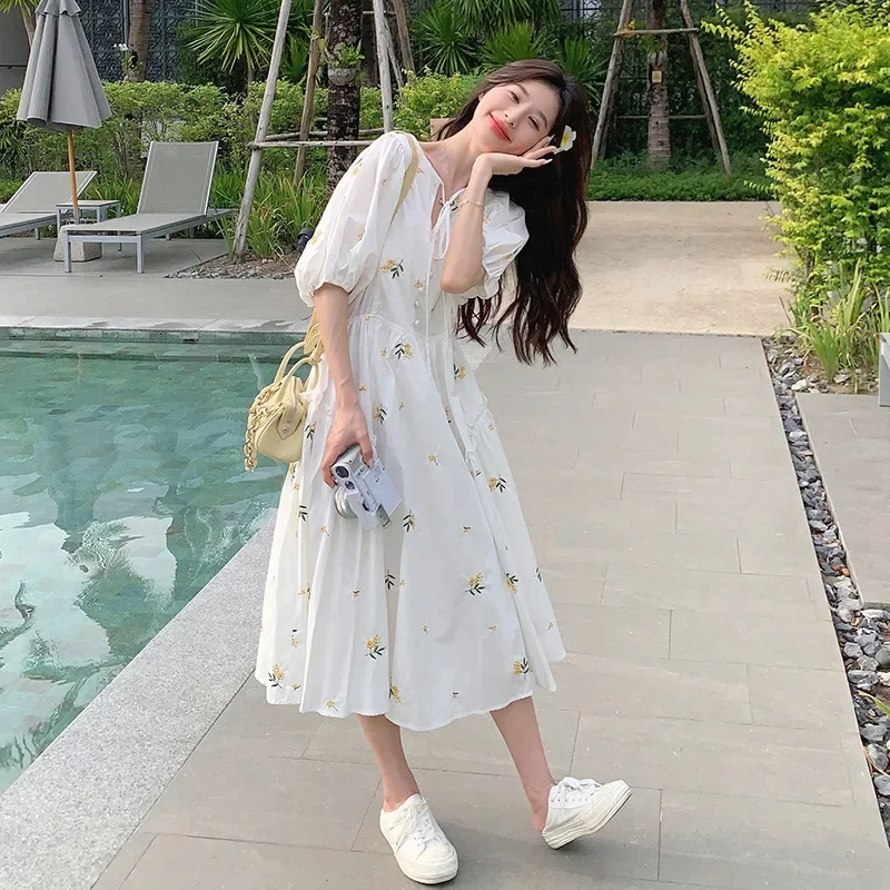 Новое летнее платье в корейском стиле свежее средней длины женское повседневное