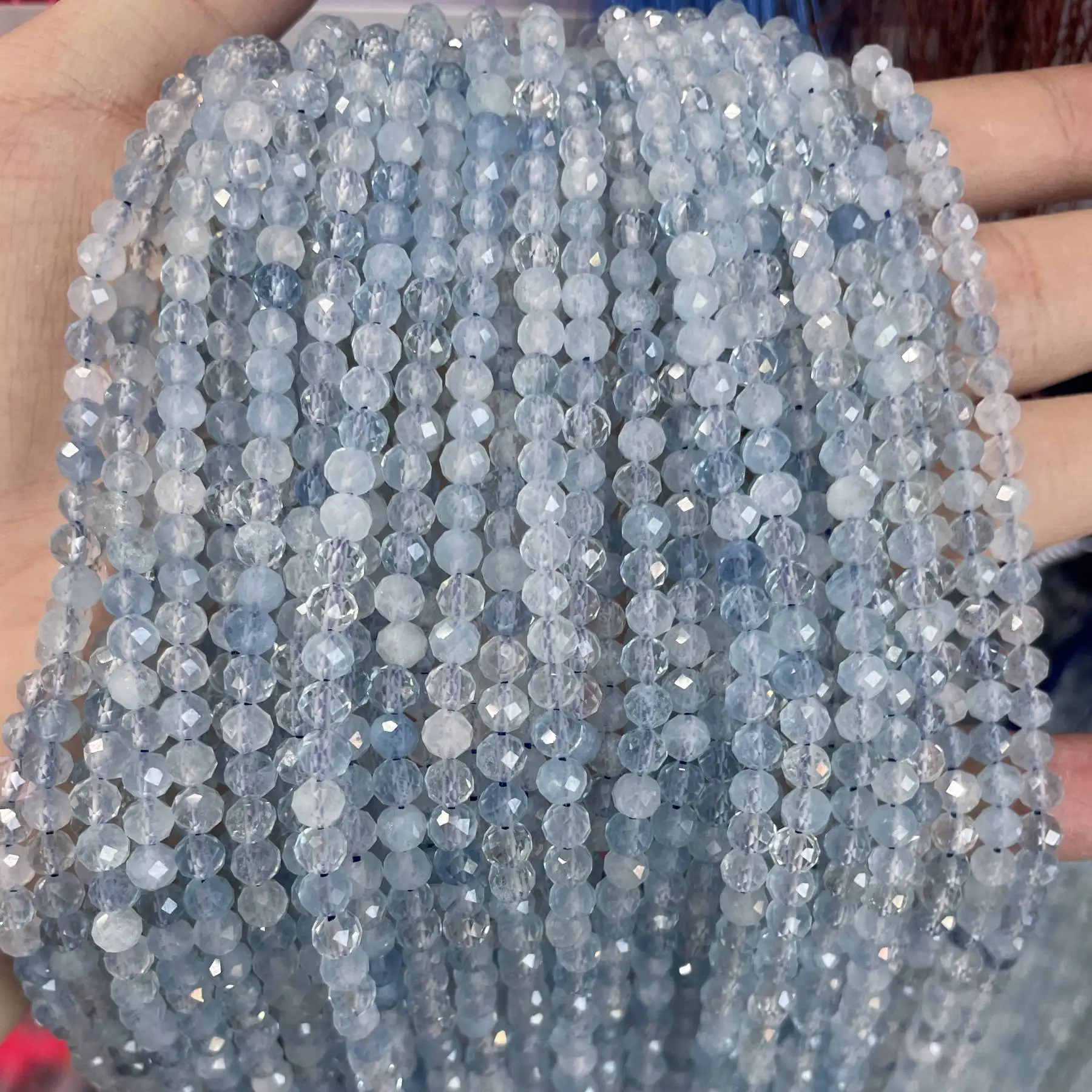 

AAA Natural Stone Beads Small Faceted Aquamarines Loose Beads 4mm For Bracelet Necklace Jewelry Making