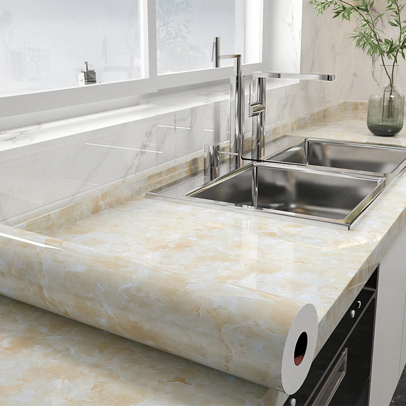

Kitchen oil-proof and waterproof marble stickers stove table top tile cabinet old furniture renovation self-adhesive wallpaper