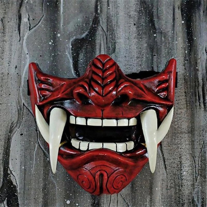 Halloween Adults Kids Cosplay Prajna Hannya Masks Scary Role Play Japanese Samurai Oni Demon Half Face Mask for Masquerad Party