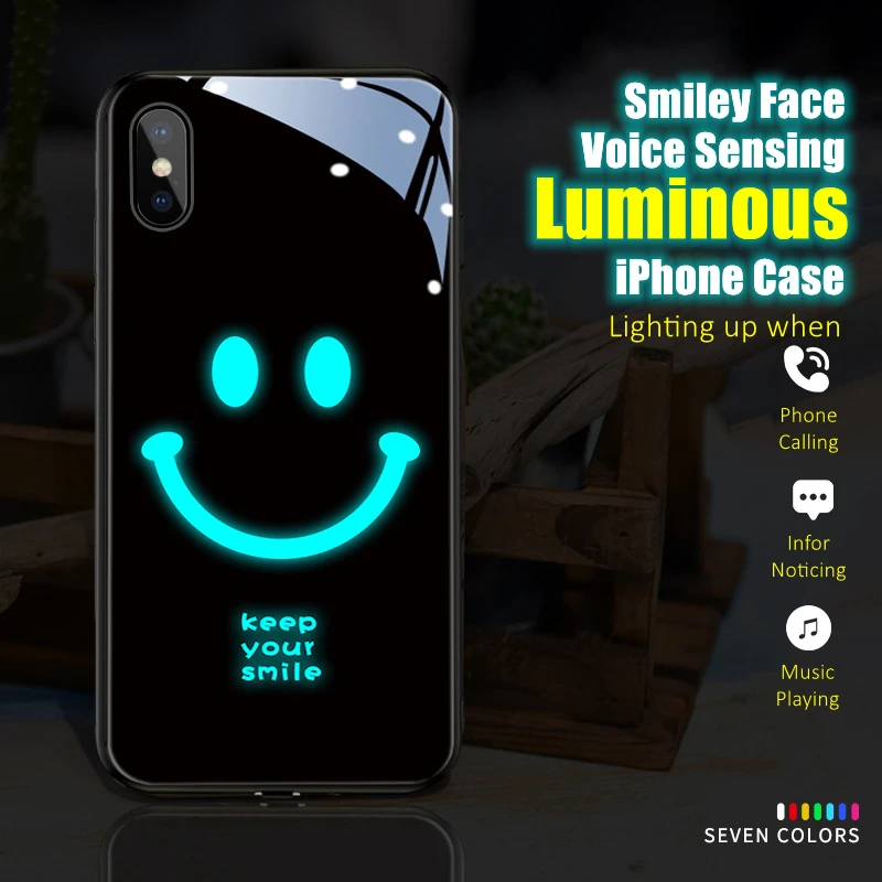 

Cute Smiley Luminous Phone Case for iPhone 11 12 13 Pro Max Voice Sensing Fashionable LED Glowing Case for Nightclub Accessories