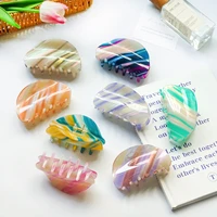 new korean fashion magic color stripe shark clip simple imitation acetic acid advanced sense semicircle hair clip claw for woman