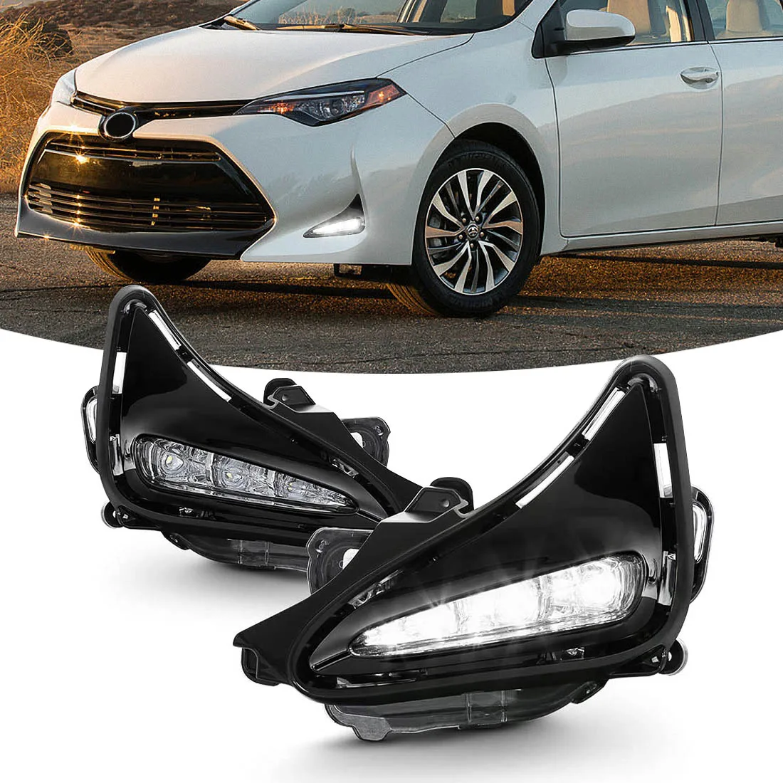 LED DRL Fog Lamp For Toyota Corolla LE/XLE 2017 2018 2019 Daytime Running Lights Bumper Driving Ry Wires Switch Wateproof