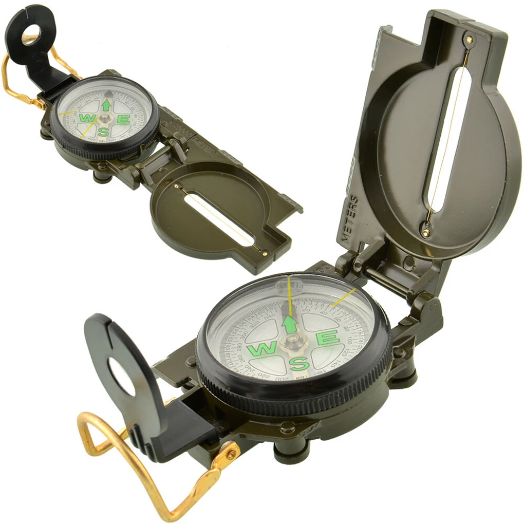 

Portable Compass Military Outdoor Camping Folding Len Compass Army Green Hiking Survival Trip Precise Navigation Expedition Tool