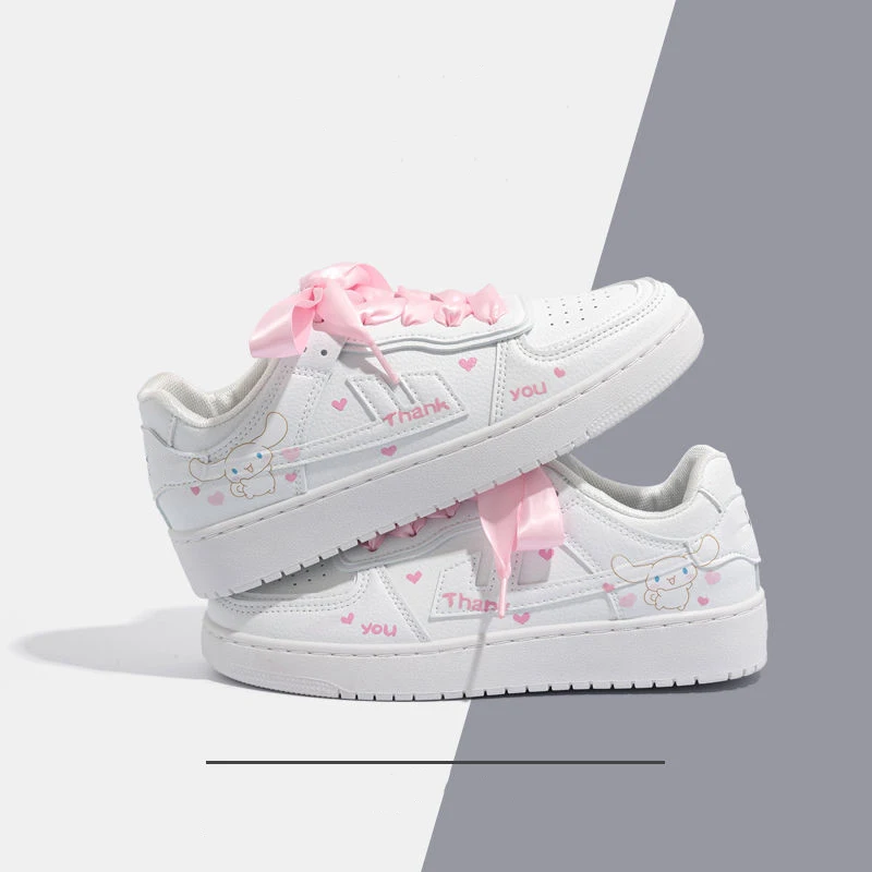 

Туфли Sanrio Cinnamoroll на плоской подошве, Нескользящие, износостойсветильник, универсальные, для студентов, Аниме фигурки, маленькие белые туфли,...