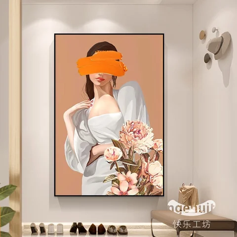 Красивая девушка и цветочный Рисунок для гостиной подвесная картина для спальни прикроватный диван фон для стены декоративная картина художественное рисование