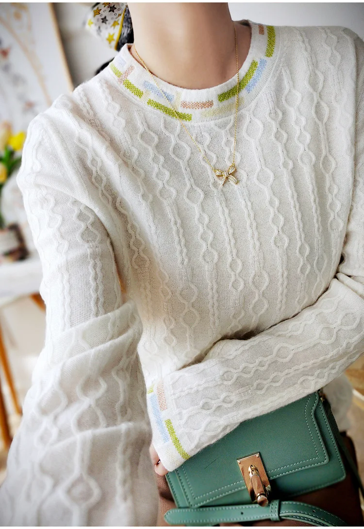 

Женские модные свитера 100%, кашемировый женский роскошный жаккардовый пуловер с круглым вырезом и длинным рукавом, новинка сезона осень-зима 2023