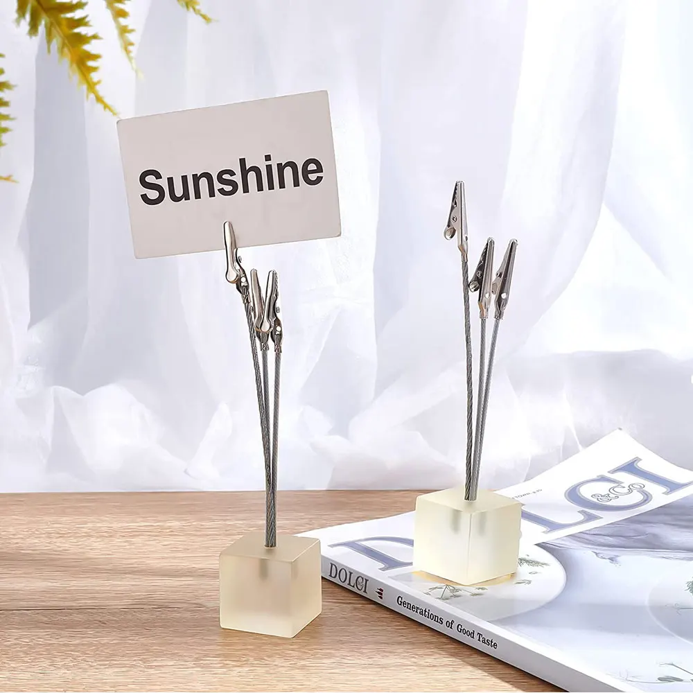 1PC Small Cube 3 Clips Metal Card Note Holder Memo Clips Scrapbook Photo Clamps Stand Message Card Holder Office Desk Organizer