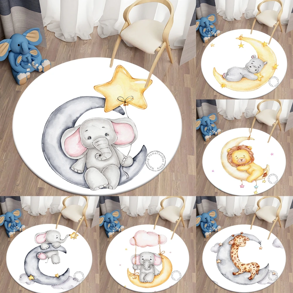 

Детский круглый ковер для спальни с принтом слона льва гиппопотама жирафа для гостиной