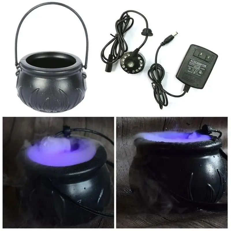 LED Night Light Halloween Witch Jar Cauldron Mist Maker Smok