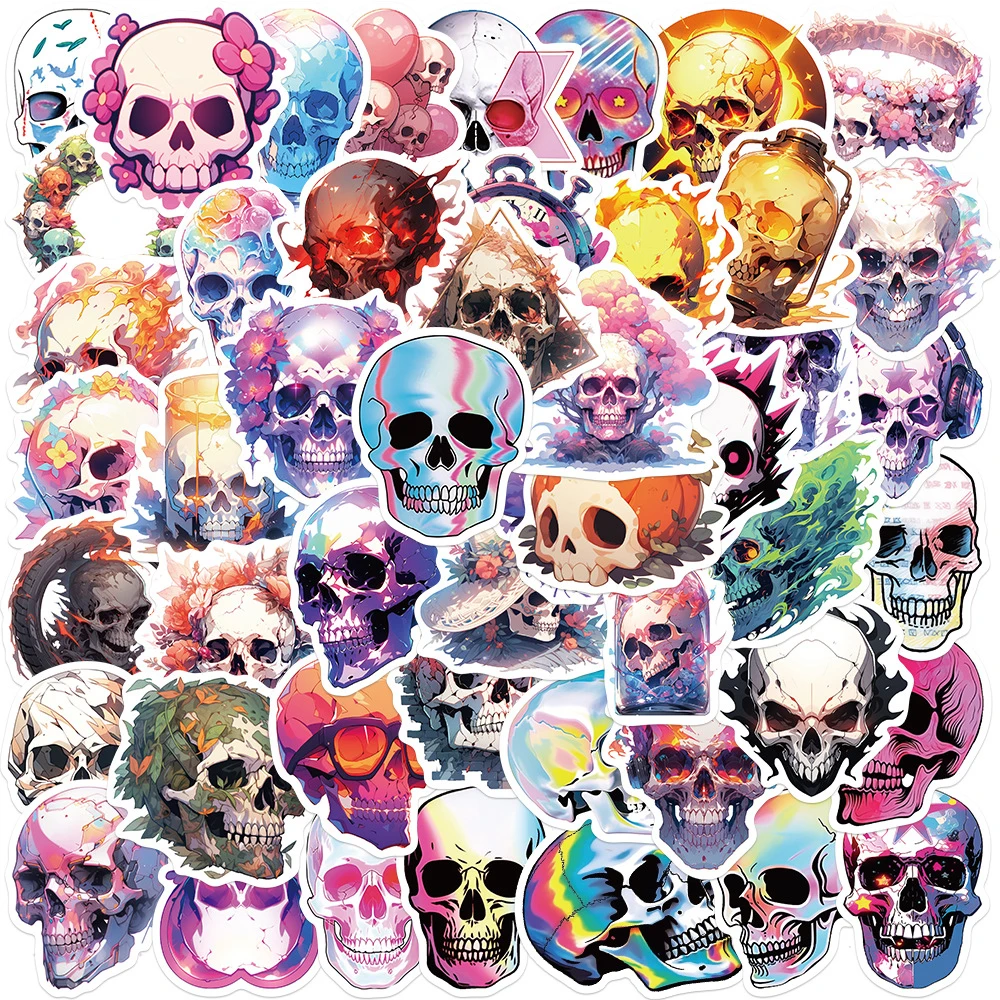 

10/30/50pcs Cool Holographic Laser Skull Stickers Halloween Cartoon Sticker for Window Notebook Luggage Phone Kids Toys Decal