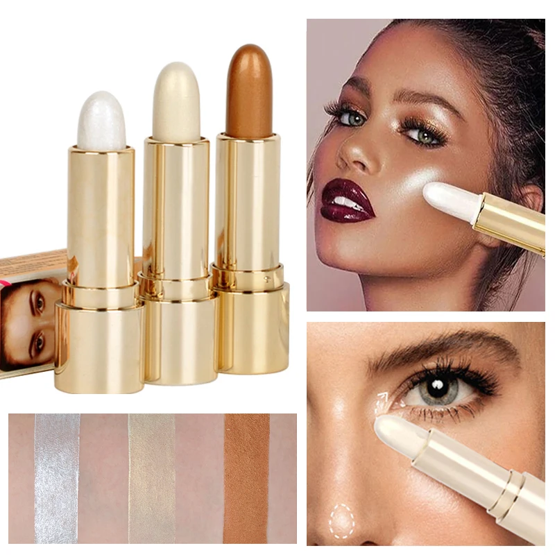 

3 Color Shimmer Highlighter Pen Face Brighten Highlighter Makeup Stick Bar Body Glitter for Cheekbone Women Professional Make Up