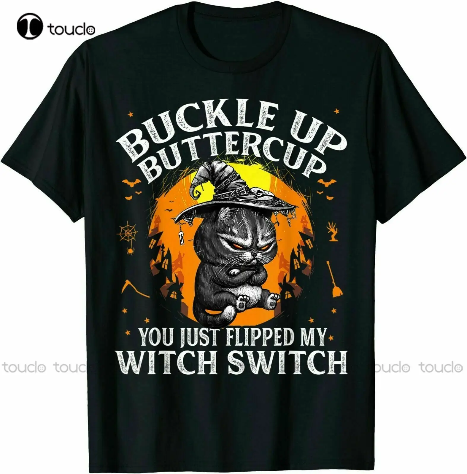 

New Cat Buckle Up Buttercup You Just Flipped My Witch Switch - Funny T-Shirt Mens Pink Shirt