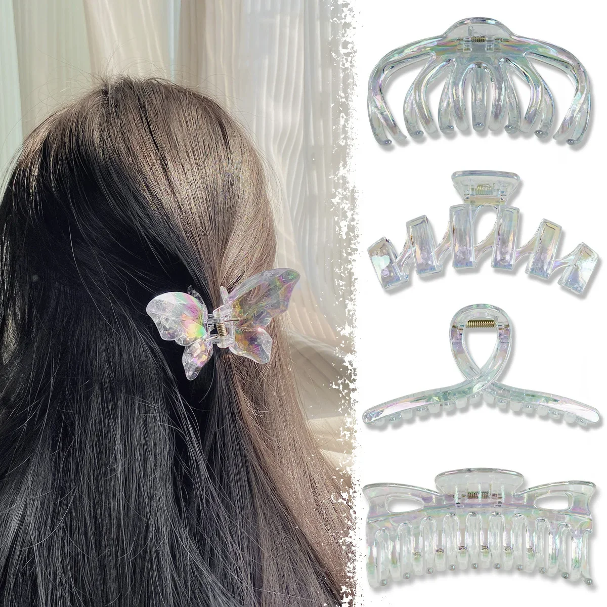 

Women Fashion Pearlescent Hair Claw Clips Crabs Retro Headwear Hair Clip Ponytail Styling Strong Hold Hairpin Hair Accessories