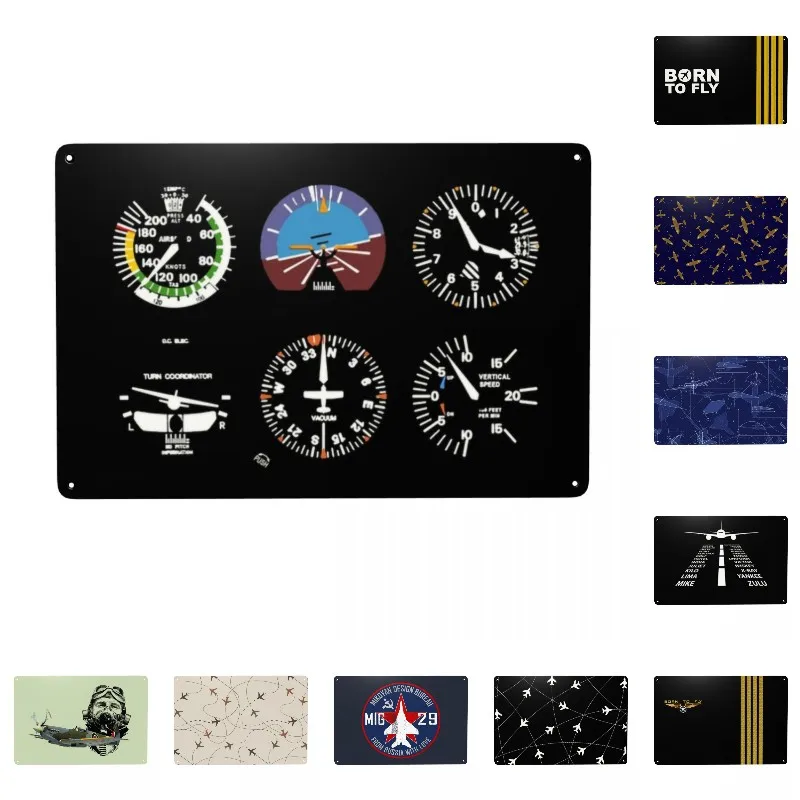 

Cockpit Six Dials Flight Simulator Pilot Metal Tin Sign Rectangle Custom Airplane Aircraft Signs Plaque Bar Cafe Restaurant