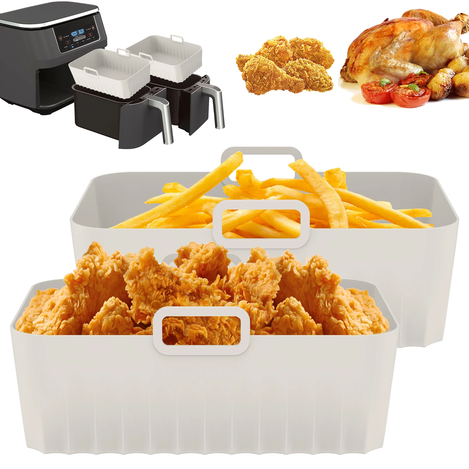 

2Pcs Air Fryer Silicone Liners Reusable Air Fryer Silicone Pot Rectangular Nonstick Silicone Air Fryer Tray Heat Resist Silicone