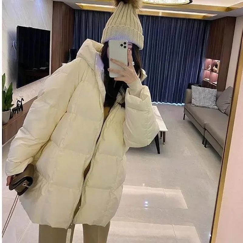 2021 New Kawaii Korean Style Coat Loose Warm Thick Winter Mid-length Bread Coat Jacket Tide Down Cotton Jacket Women Students