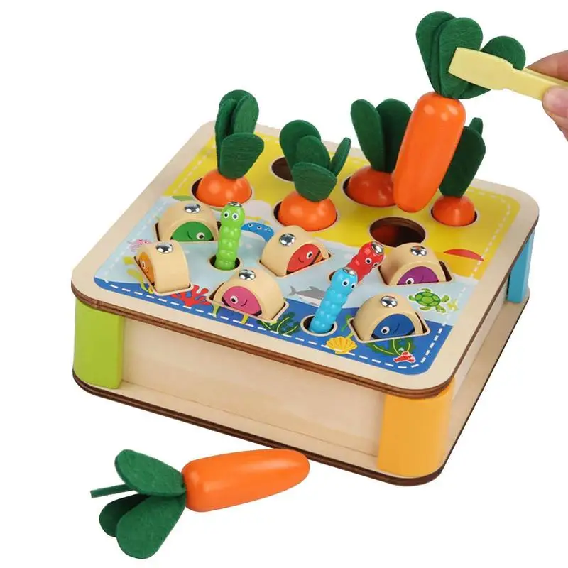 

Magnetic Fishing Game 3 In 1 Worm Catching Carrot Harvest Fishing Toy Wood Preschool Learning Fine Motor Skills Game Toddlers