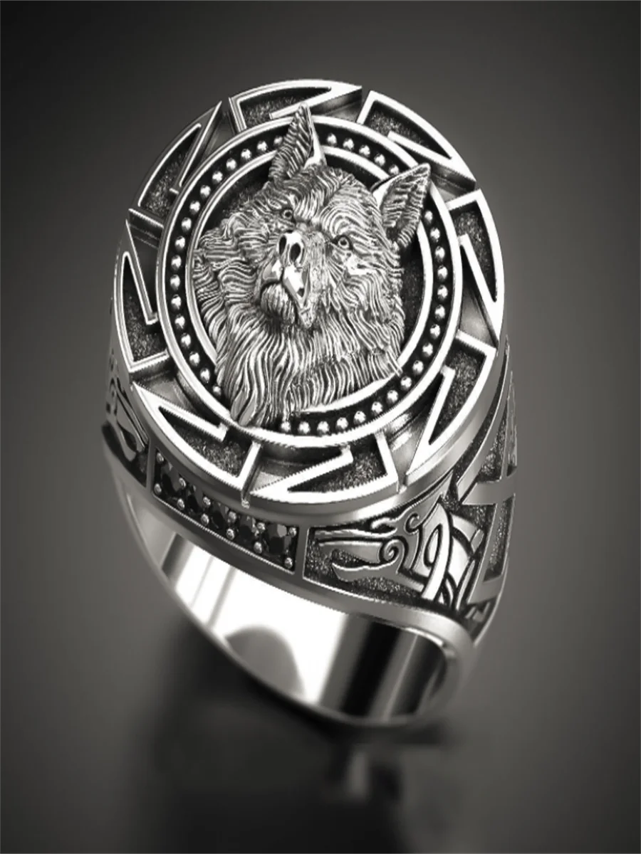 

Nordic myth Viking warrior wolf head men's ring