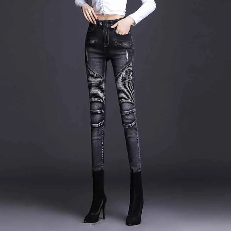 

zipper fly Fashion Apricot Slim Women High Waist Stretch Jeans Pants Skinny Pencil Pant Streetwear Hip Lift Denim Legging M474