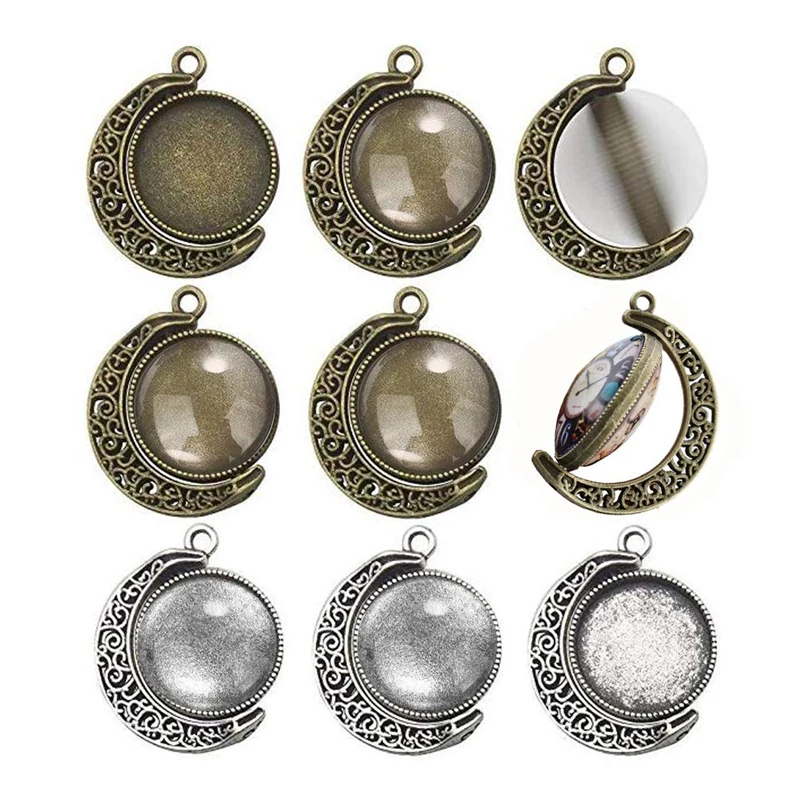 50PCS 20/25/30mm Pendant Cabochon Base Double Sided Rotation Setting Bezels Charms For DIY Jewelry Making Findings Accessories