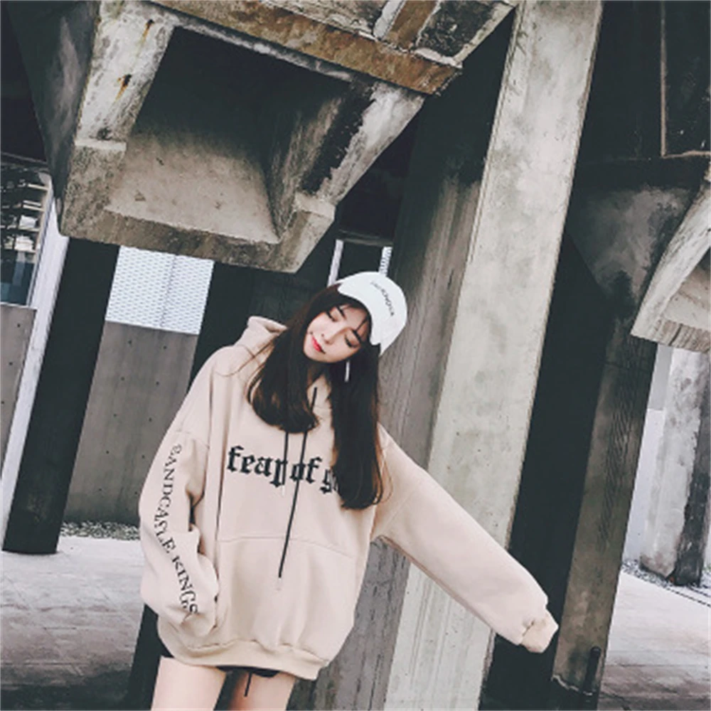 

Ladies Thickened Sweater Autumn & Winter Fleece Hooded Loose Korean Version All-Match Hooded Top Solid Sweater Casual Pullover