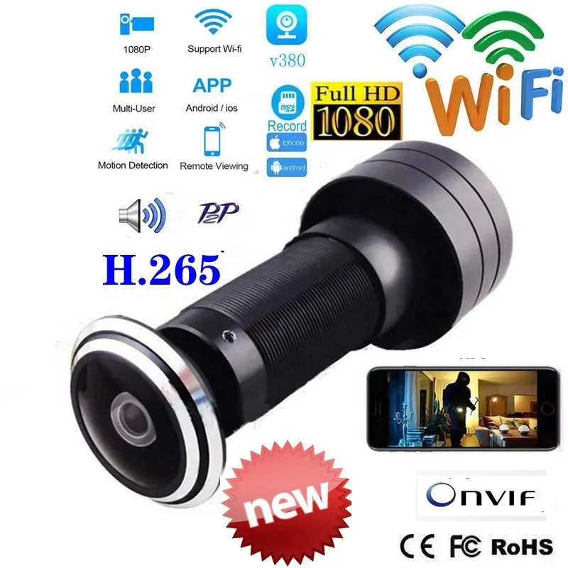 

2022 V380 дверной глазок безопасности 1080P HD 1,7 мм объектив широкоугольный Рыбий глаз CCTV сети мини глазок Дверь Wi-Fi камера P2P ONVIF