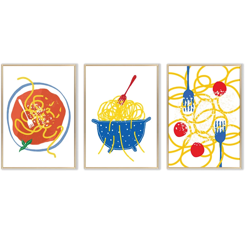 

Tomato Pasta Canvas Painting Abstract Spaghetti Vegetable Print Posters Nordic Food Picture for Living Room Restaurant Kitchen