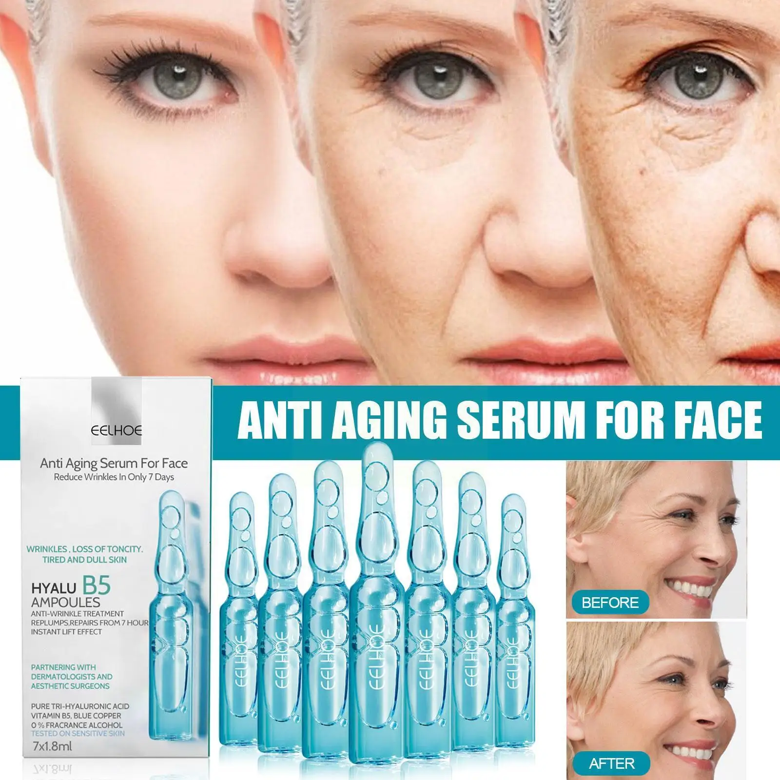 

1.8ml*7pcs Anti-aging Ampoule Serum Hyaluronic Acid Face Moisturizing Whitening Serum Moisturizier Ampoule Whitening Essenc Y4n0