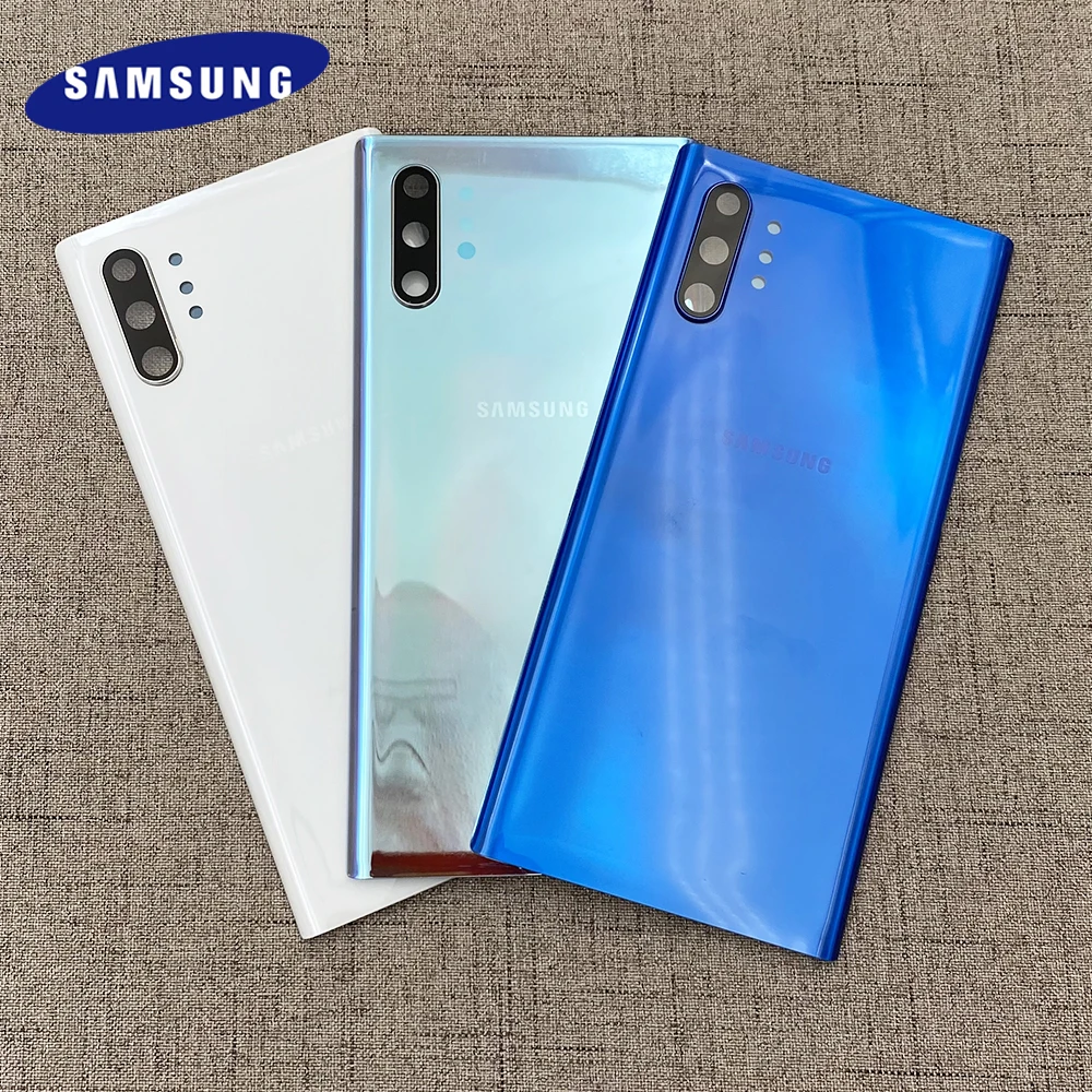 

Оригинальная задняя крышка батарейного отсека SAMSUNG Galaxy Note 10 Plus Note10 + N975 N975F стеклянный задний корпус с объективом камеры + наклейки