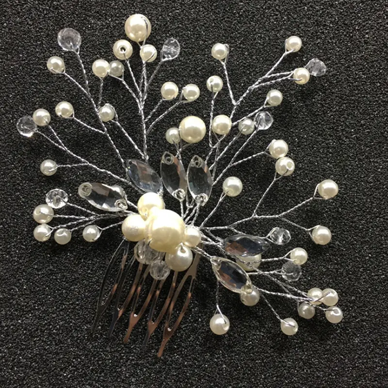 

Elegant Wedding Bridal Pearl Hair Pins Comb Flower Crystal Hair Clips Bridesmaid Hair Jewelry Women Xmas Gift 1PCS