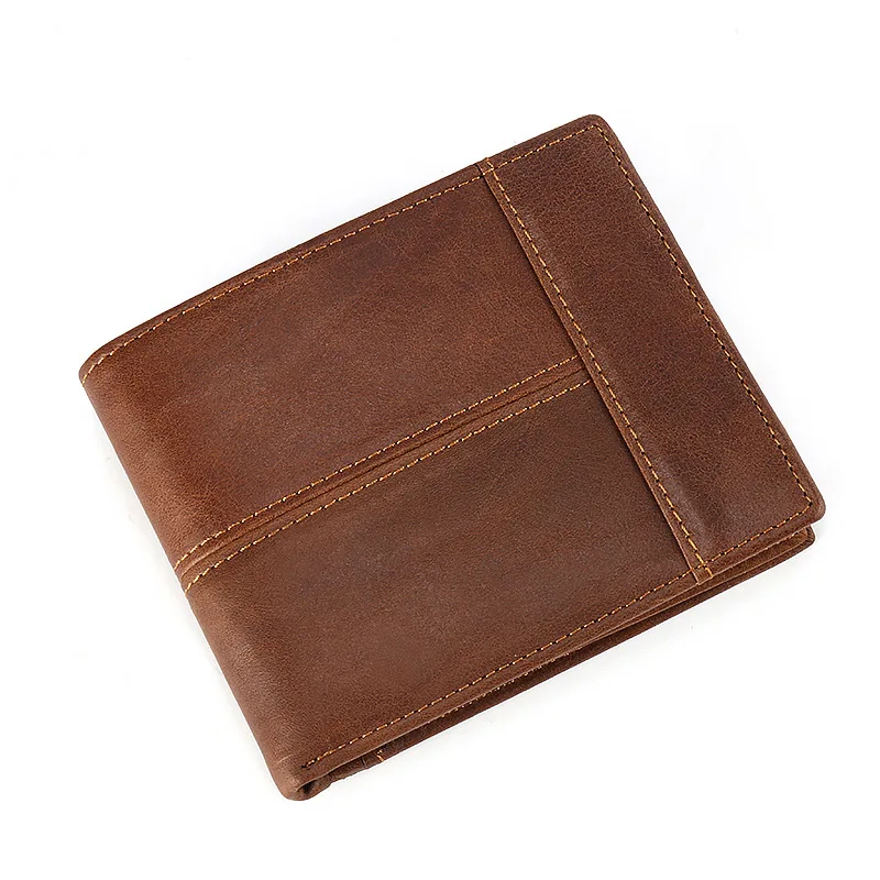 New Men's Wallet Leather Short Horizontal Wallet European and American Style Retro Money Clip Layer Cowhide Bag