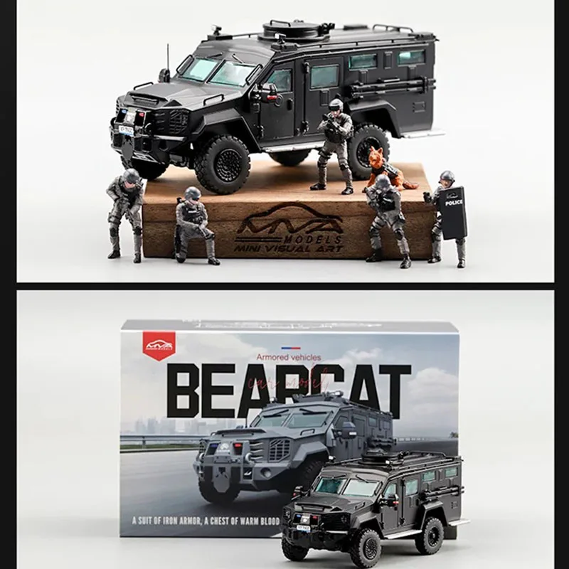 Фото MVA 1:64 Масштабные металлические бронированные машины BearCat с фигуркой-куклой (без деревянной подставки) - сувенирный статический экспонат №1